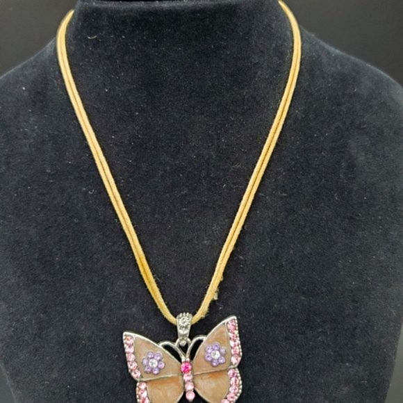 Vintage VCLM Pink Enamel and Rhinestone Necklace - Picture 6 of 6